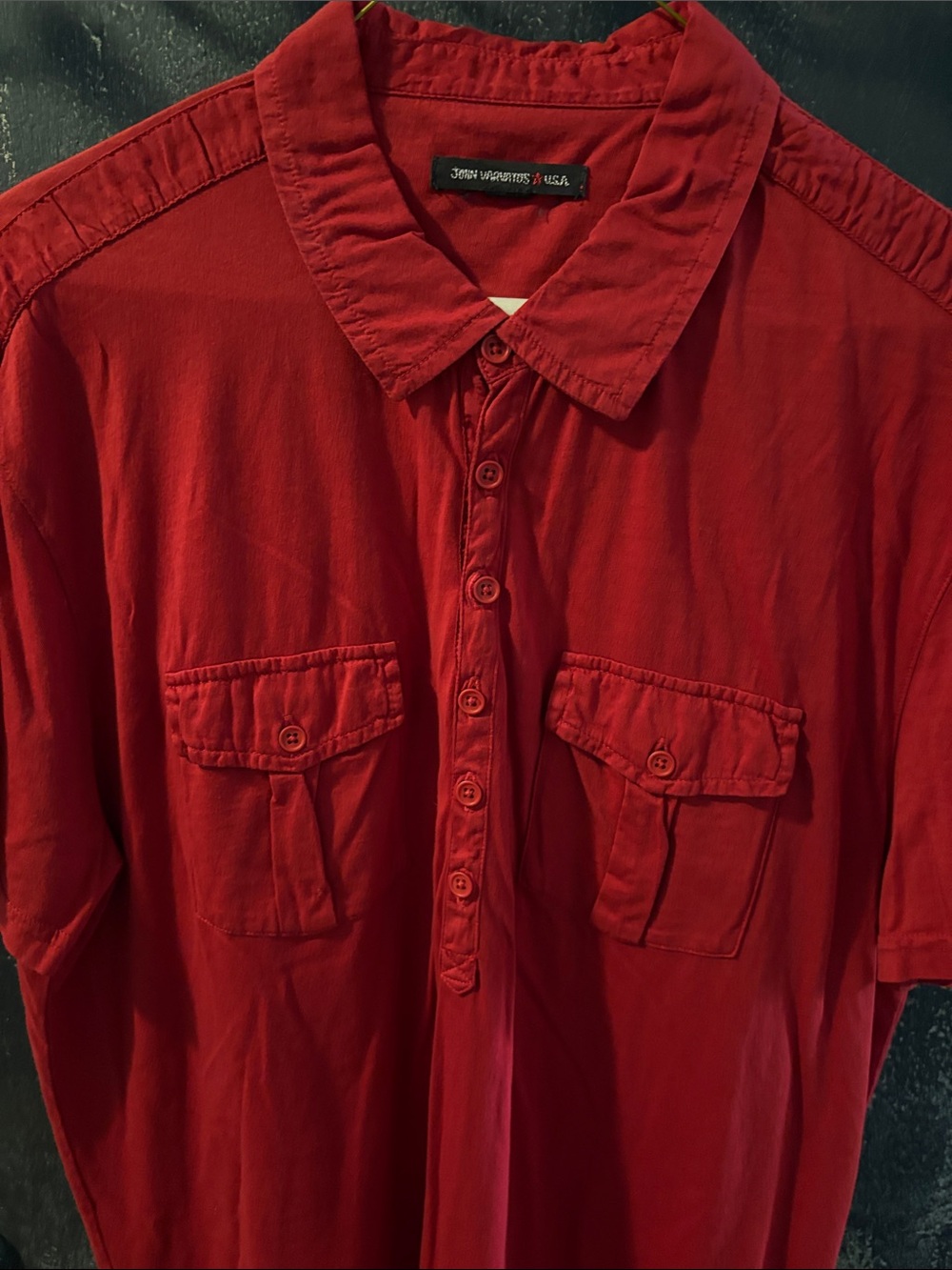John Varvatos Red Casual Button-Down Shirt with Chest Pockets